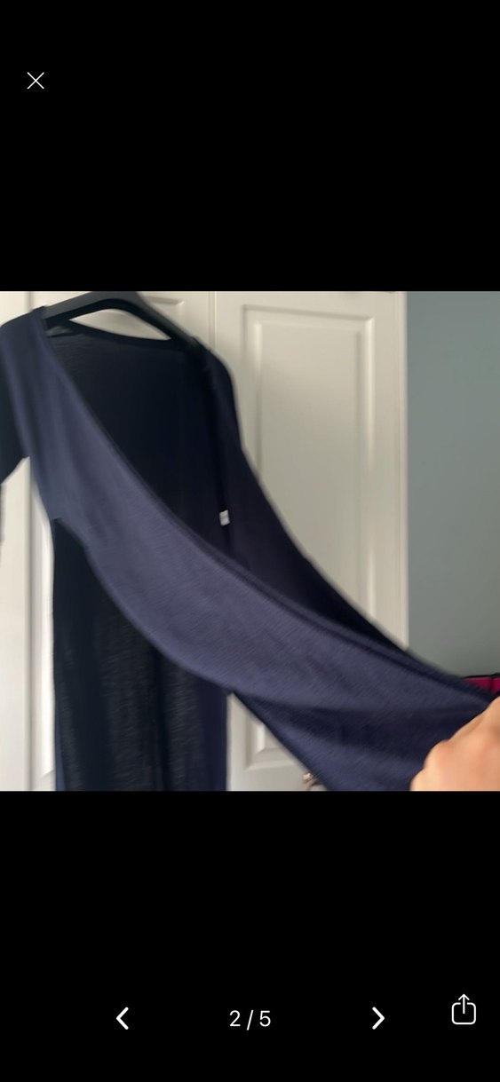 Lacivert Uzun Kollu Salaş Keten Elbise - Görsel 2