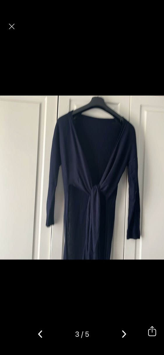 Lacivert Uzun Kollu Salaş Keten Elbise - Görsel 3