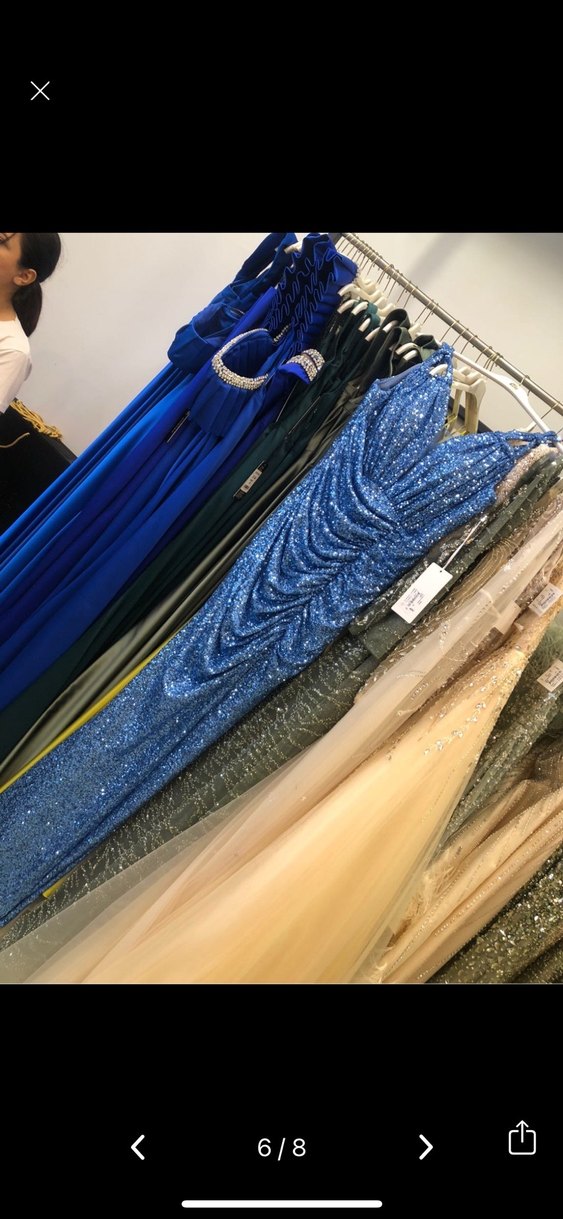 Mavi Simli Uzun Askılı Abiye Elbise - Görsel 3