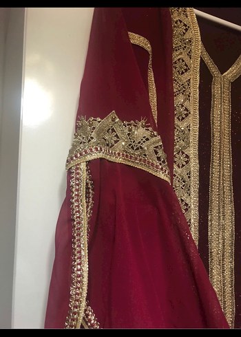 Bordo Nakışlı Uzun Kadın Bindallı Elbise - Görsel 2