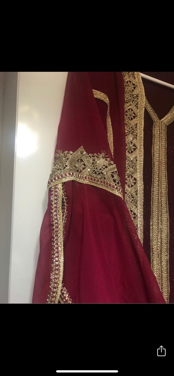 Bordo Nakışlı Uzun Kadın Bindallı Elbise - Görsel 2