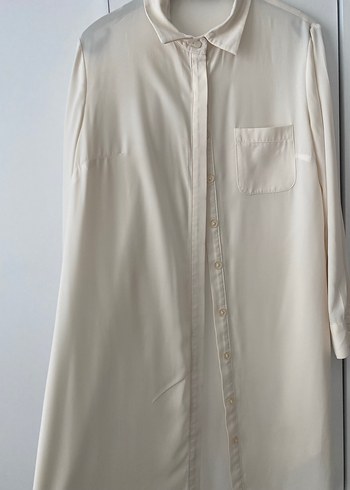 Bej Düğmeli Uzun Kollu krep Gömlek - Görsel 2