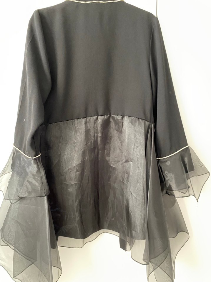 Uzun Siyah Gotik Kadın Ceket - Görsel 4