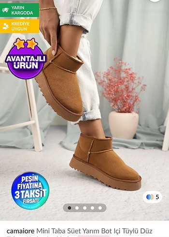 Kahverengi Süet Kürklü Kadın Dolgu Topuk Bot - Görsel 6