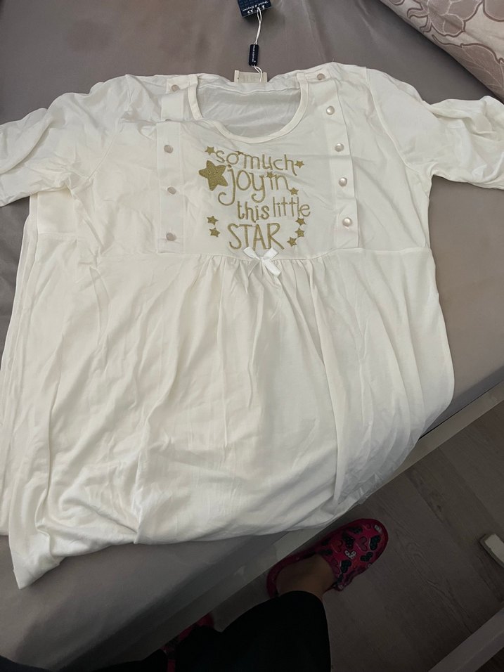 Beyaz Nakışlı lohusa pijama takımı - Görsel 3