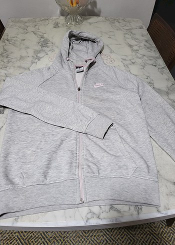 Nike Gri Melanj Kapusonlu Fermuarli Sweatshirt