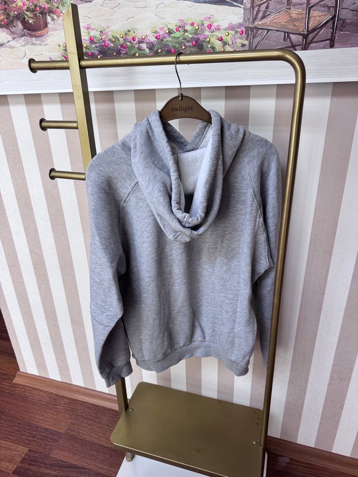 Gri Melanj Kapüşonlu Rahat Sweatshirt — görsel 4/5