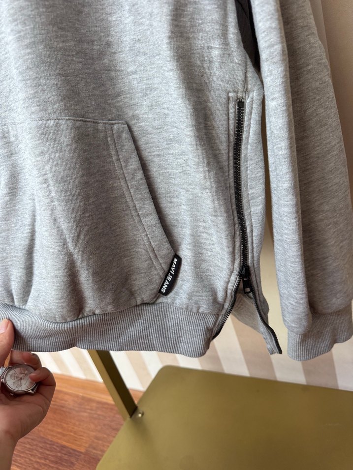 Gri Melanj Kapüşonlu Rahat Sweatshirt — görsel 2/5