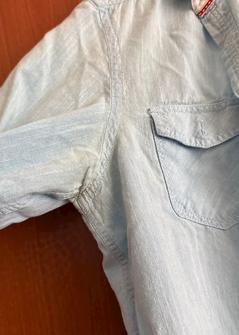 Defacto Düğmeli Uzun Kollu Mavi Denim Erkek Gömlek