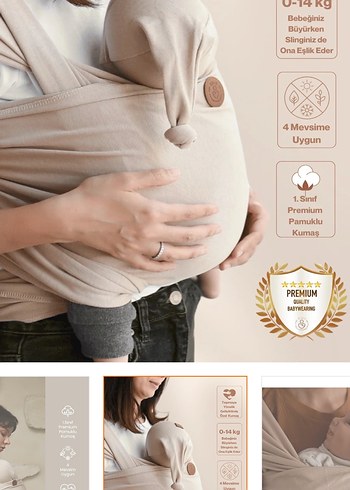 İlays marka Pamuklu Camel Bebek Slingi 0-14 kg - Görsel 2