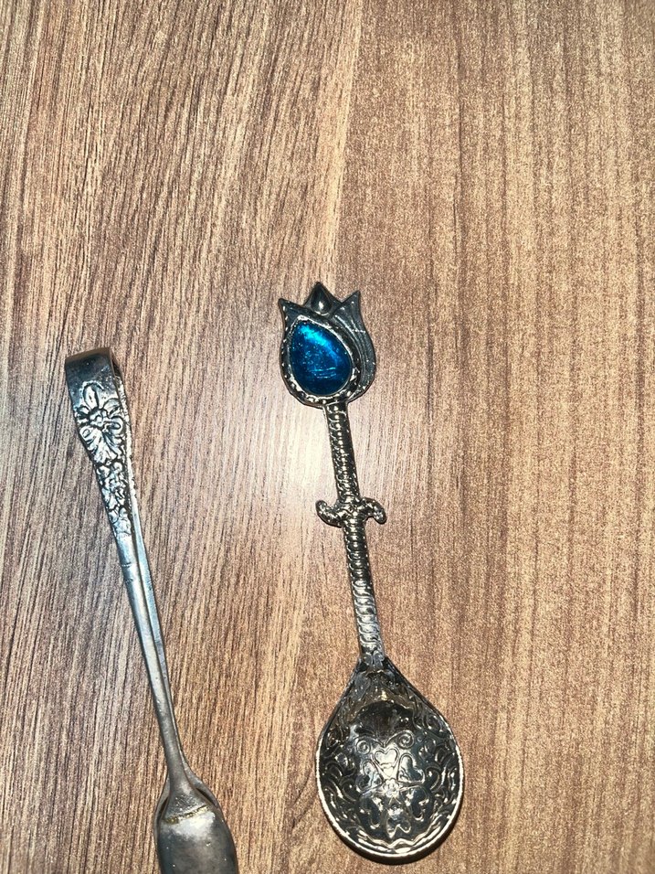 Lacivert Taşlı Çay Kaşığı ve Maşa Seti - Görsel 3