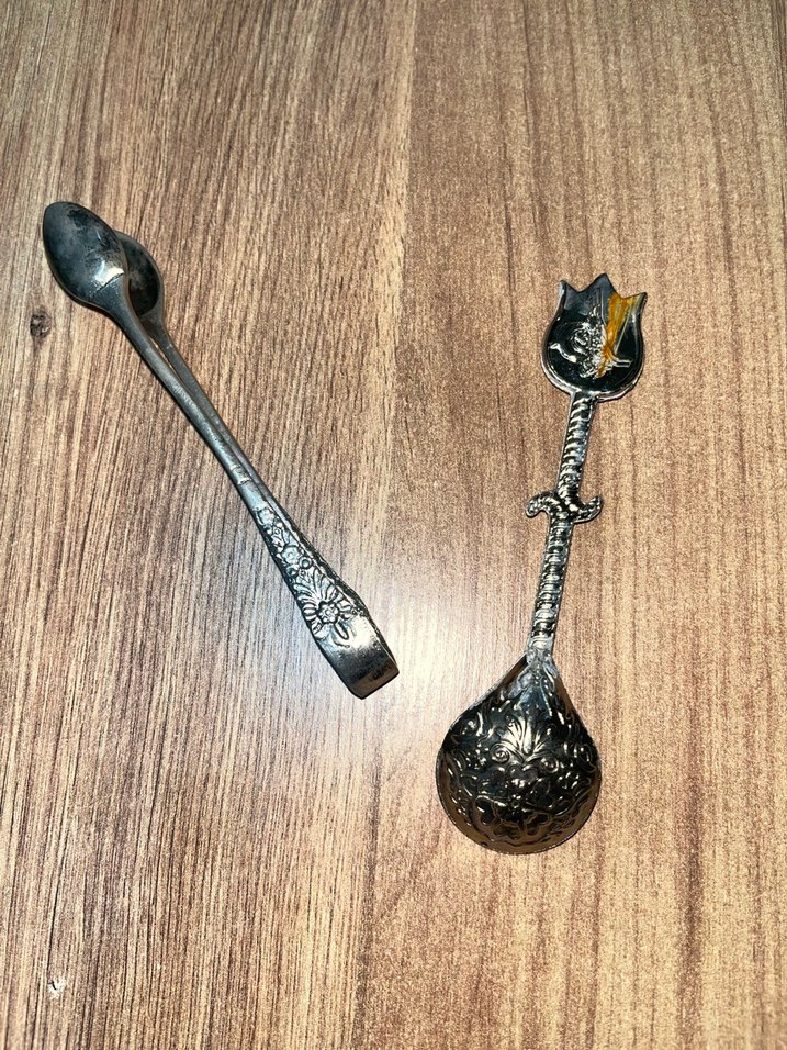 Lacivert Taşlı Çay Kaşığı ve Maşa Seti - Görsel 4