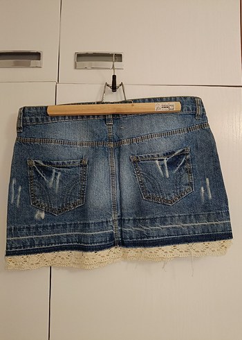 Hollister Nakışlı Mavi Kot Mini Etek