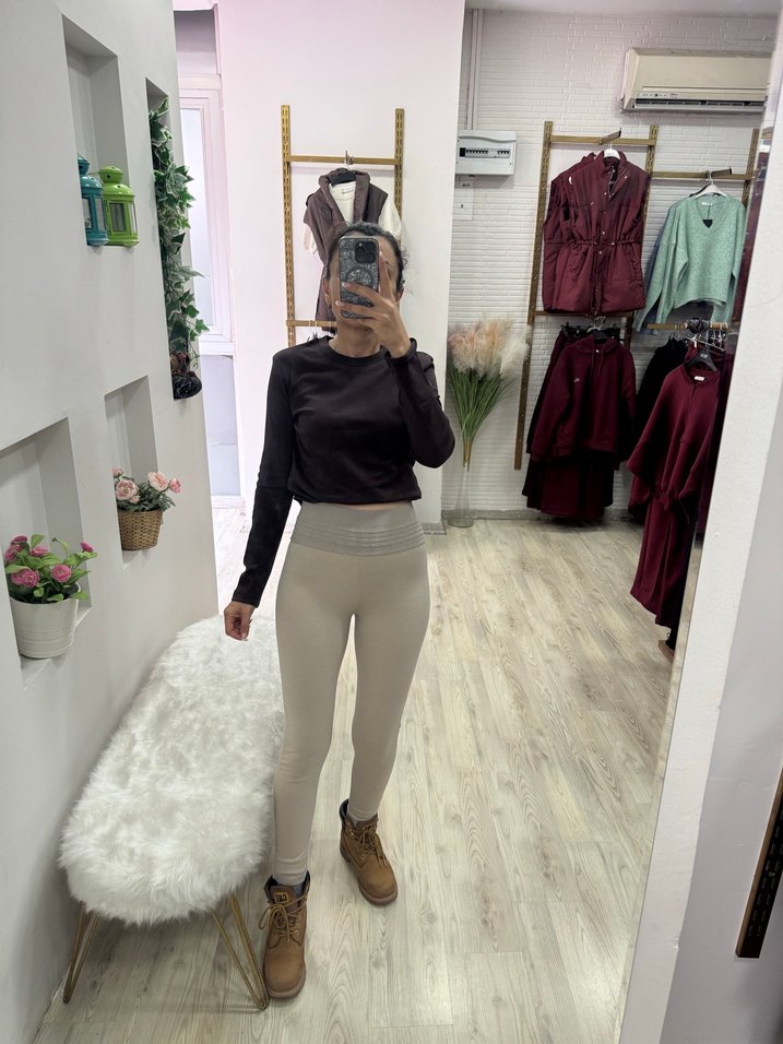 Bej renk Çelik korse Kadın Tayt - Görsel 2