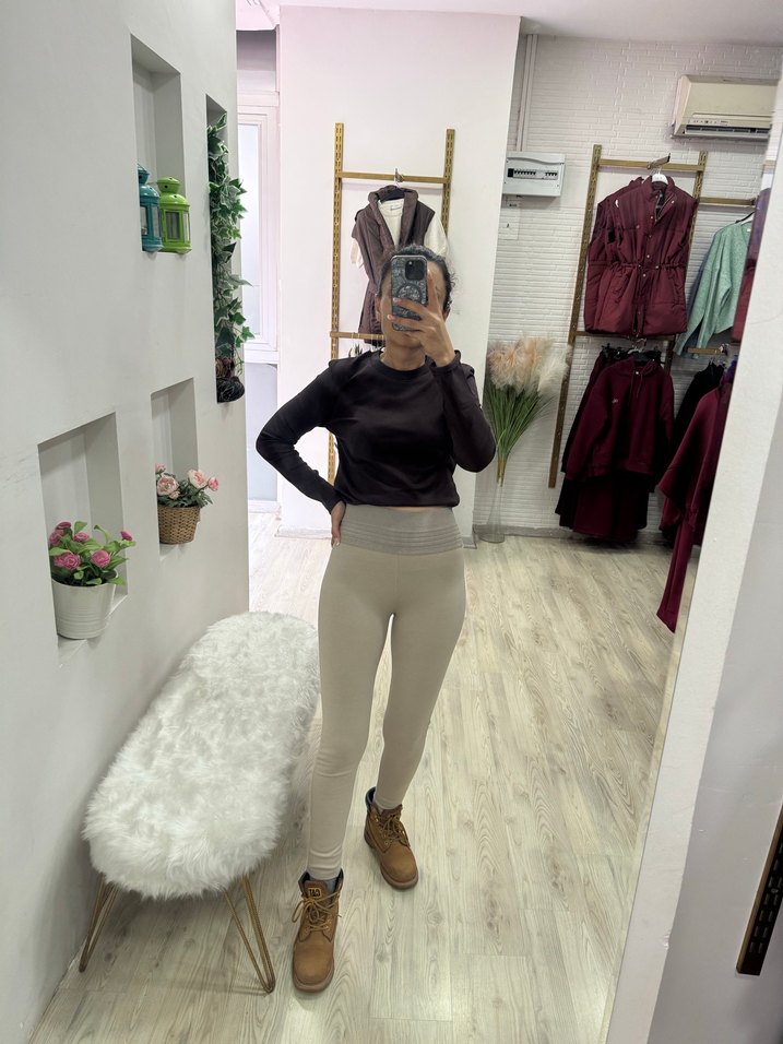 Bej renk Çelik korse Kadın Tayt - Görsel 5