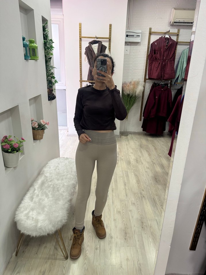 Bej renk Çelik korse Kadın Tayt - Görsel 4