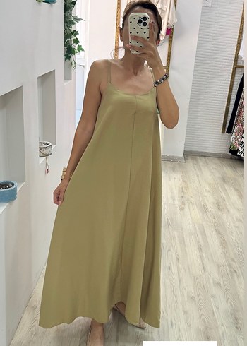 Mavi YEŞİL ve siyah Askılı tensel Salaş Uzun Elbise