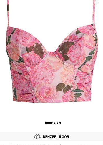 Pastel Pembe Çiçek Desenli Dantelli Büstiyer