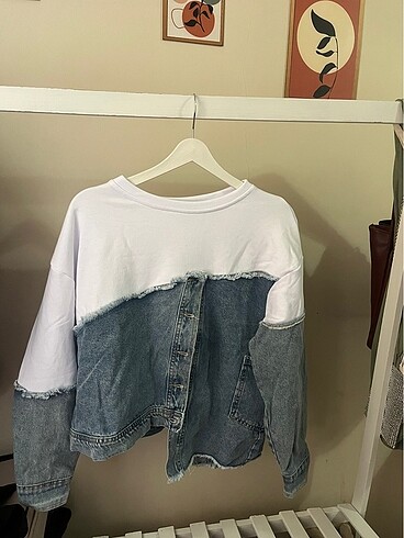 m Beden beyaz Renk kot detayli sweatshirt