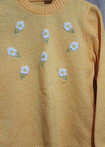 Sarı Nakışlı Triko Kadın Kazak - Görsel 3