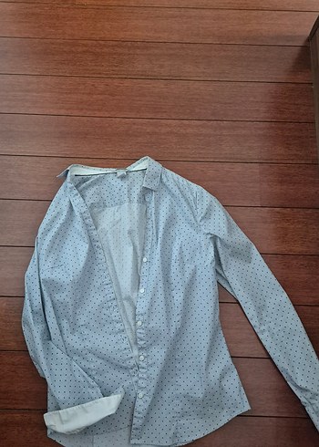 H&M Acik Mavi Puantiyeli Uzun Kollu Gomlek