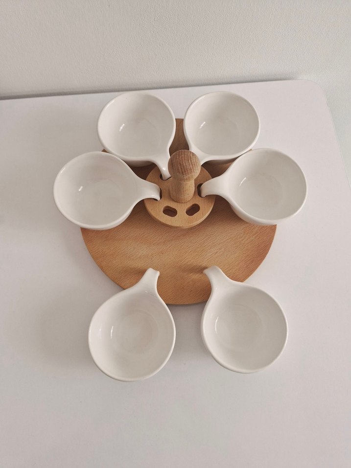 Beyaz Seramik Sosluk Seti Ahşap Standlı - Görsel 3