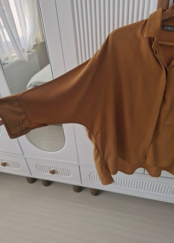 Bej Kadın Salaş Düğmeli Gömlek - Görsel 6