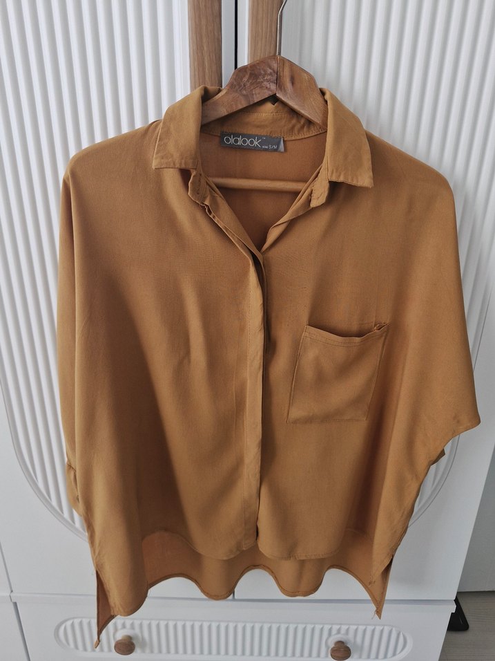 Bej Kadın Salaş Düğmeli Gömlek - Görsel 5