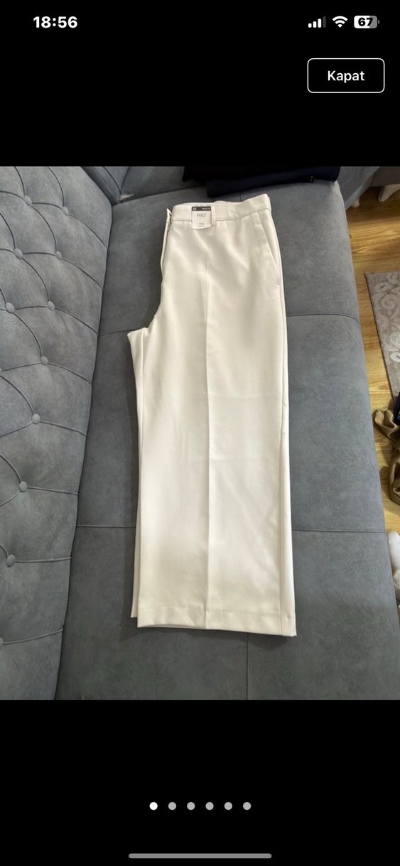Ekru Yüksek Bel Düz Kesim Pantolon — görsel 5/6