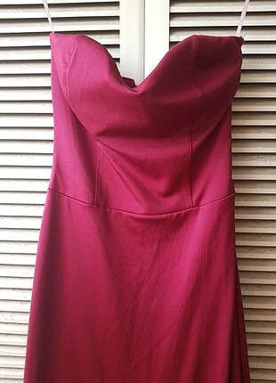 36 Beden Bordo straplez uzun elbise