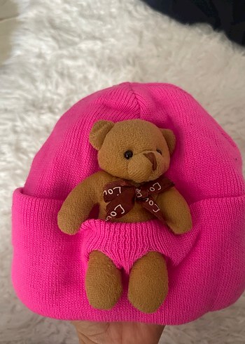 Nakışlı Ayıcık Detaylı Pembe Çocuk Bere - Görsel 2