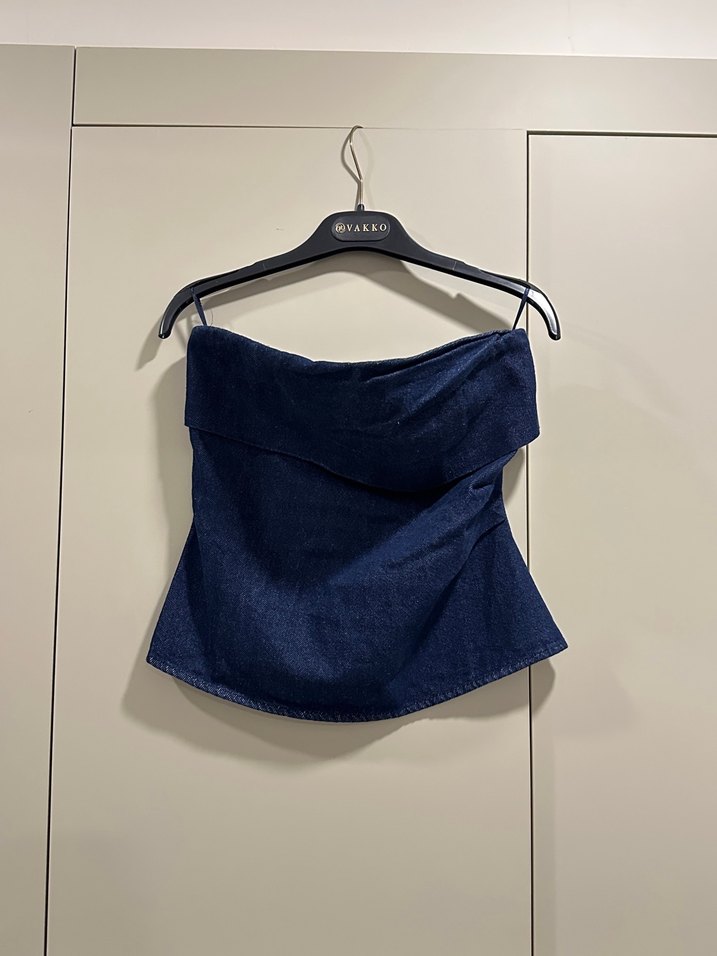 Zara Koyu Lacivert Straplez Top — görsel 3/6