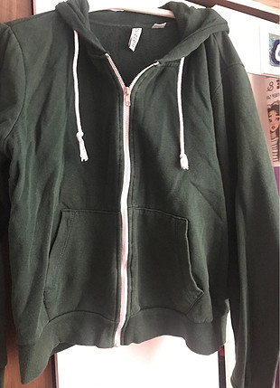 H&M Koyu yeşil kapşonlu hırka hoodie 