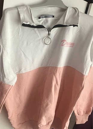 Pembe beyaz m-l uyumlu sweatshirt fermuarlı