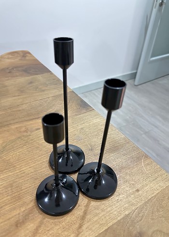 Beden siyah Renk Siyah Metal 3'lü Mumluk Seti