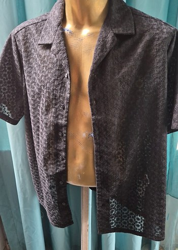 Primark Koyu Kahverengi Desenli Kisa Kollu Gomlek