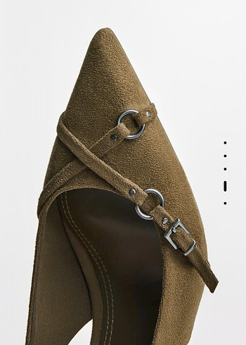 Haki Süet Tokalı Stiletto Kadın Ayakkabı - Görsel 4