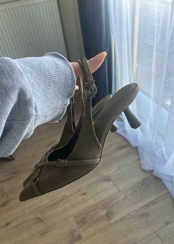 Haki Süet Tokalı Stiletto Kadın Ayakkabı - Görsel 3