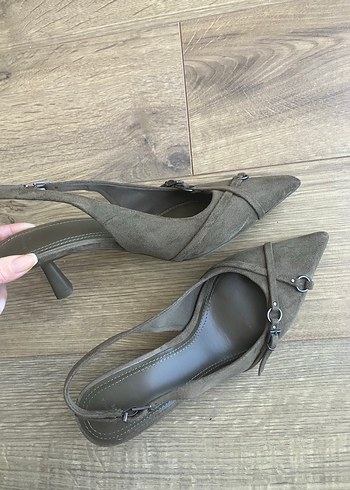 Haki Süet Tokalı Stiletto Kadın Ayakkabı - Görsel 2