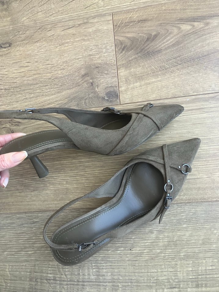 Haki Süet Tokalı Stiletto Kadın Ayakkabı - Görsel 2