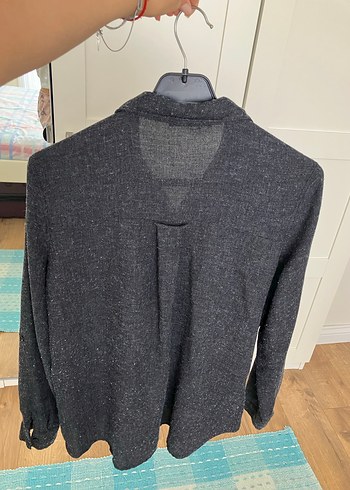 Gri Keten görünümlü Düğmeli Gömlek - Görsel 3