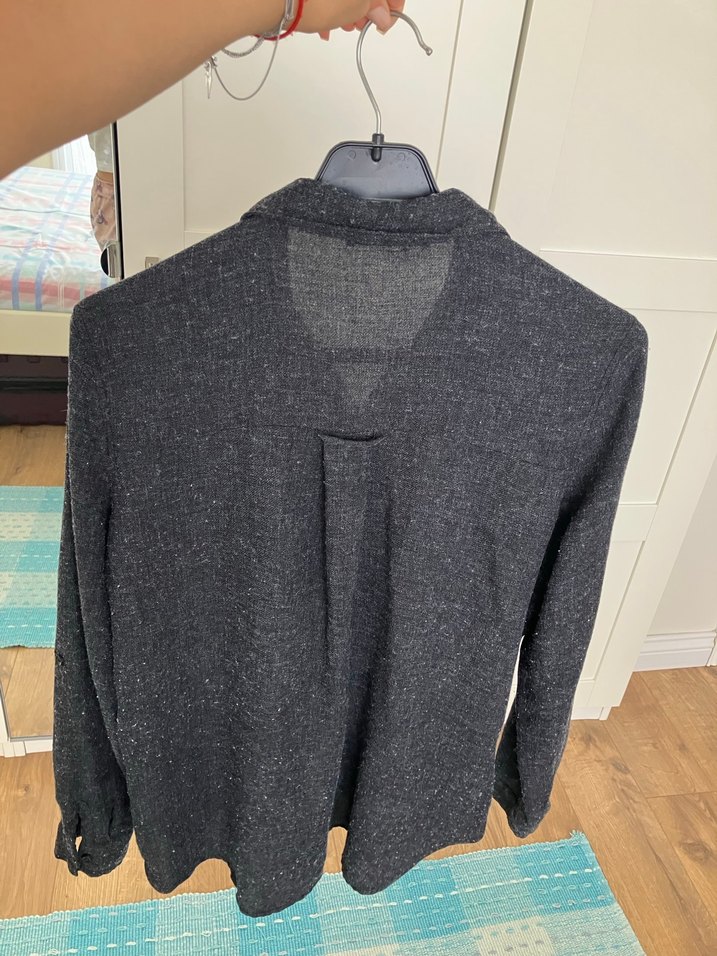 Gri Keten görünümlü Düğmeli Gömlek - Görsel 3