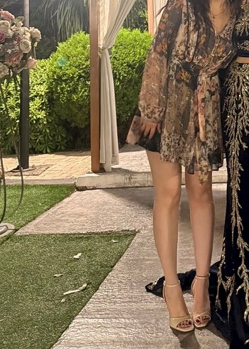 Düğmeli V Yaka Bohem Mini Elbise - Görsel 3