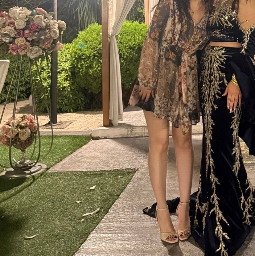 Düğmeli V Yaka Bohem Mini Elbise - Görsel 3