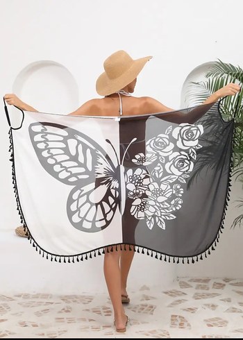 Siyah Batik Desenli Kolsuz Mini Pareo - Görsel 5