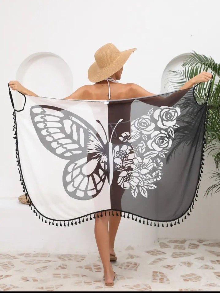 Siyah Batik Desenli Kolsuz Mini Pareo - Görsel 5