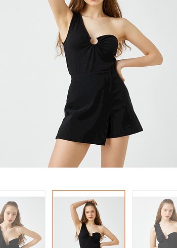 Kadın Siyah Mini Tek Omuzlu crop - Görsel 2