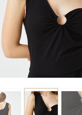 Kadın Siyah Mini Tek Omuzlu crop - Görsel 3