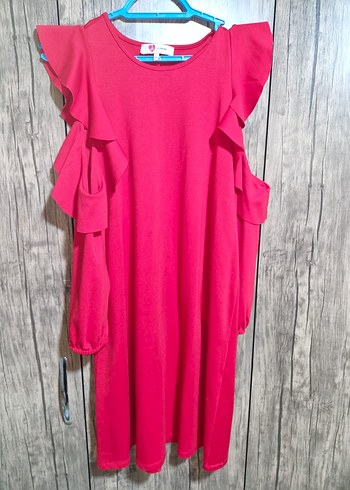 Kırmızı Uzun Kollu Fırfırlı Mini Elbise - Görsel 3