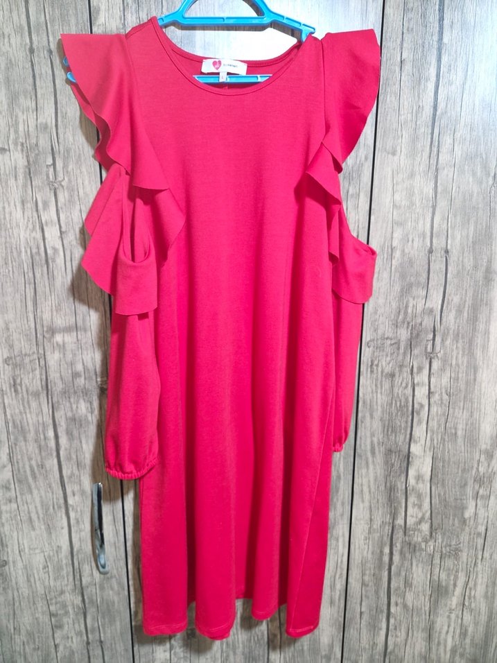 Kırmızı Uzun Kollu Fırfırlı Mini Elbise - Görsel 3